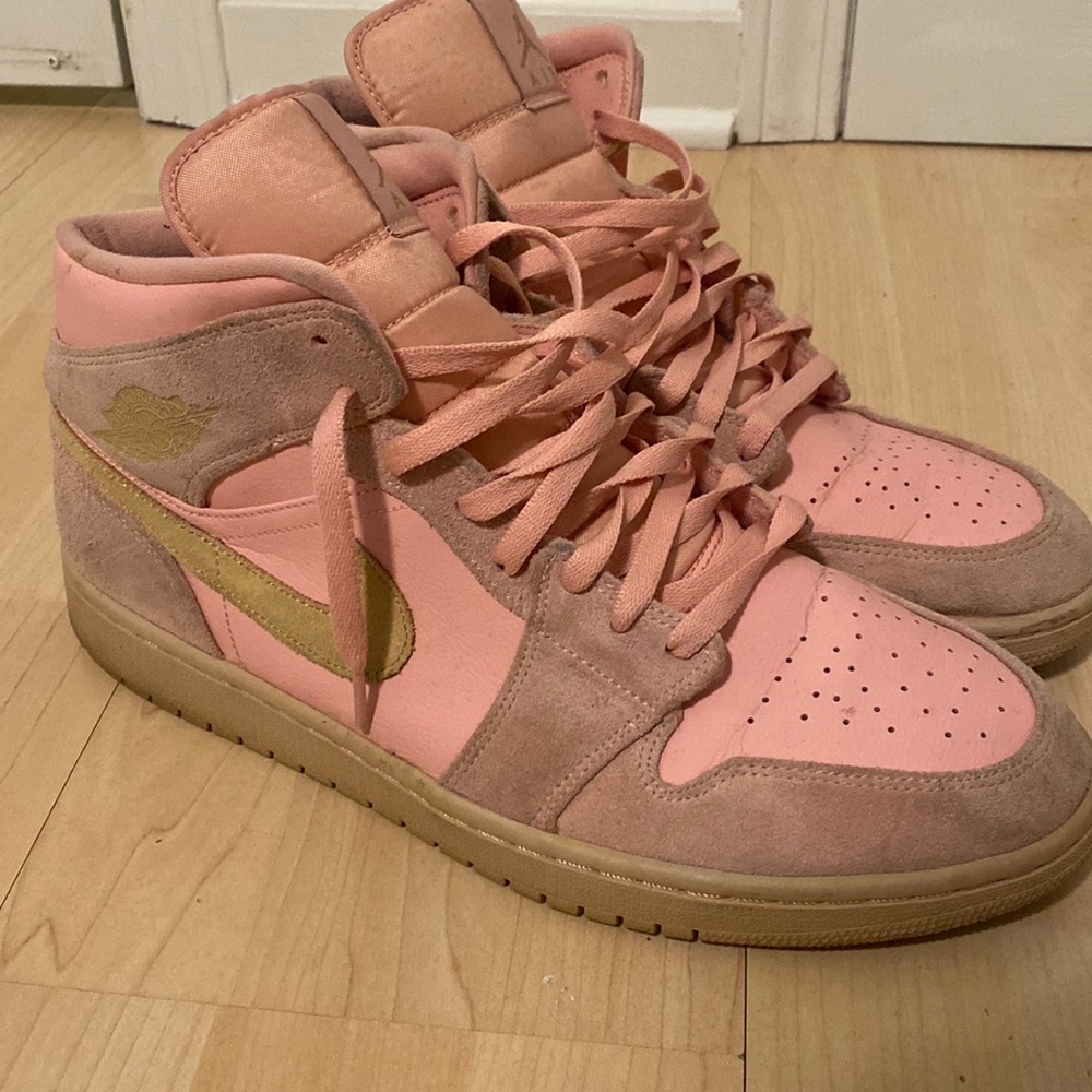 Pink suede jordan 1s mid